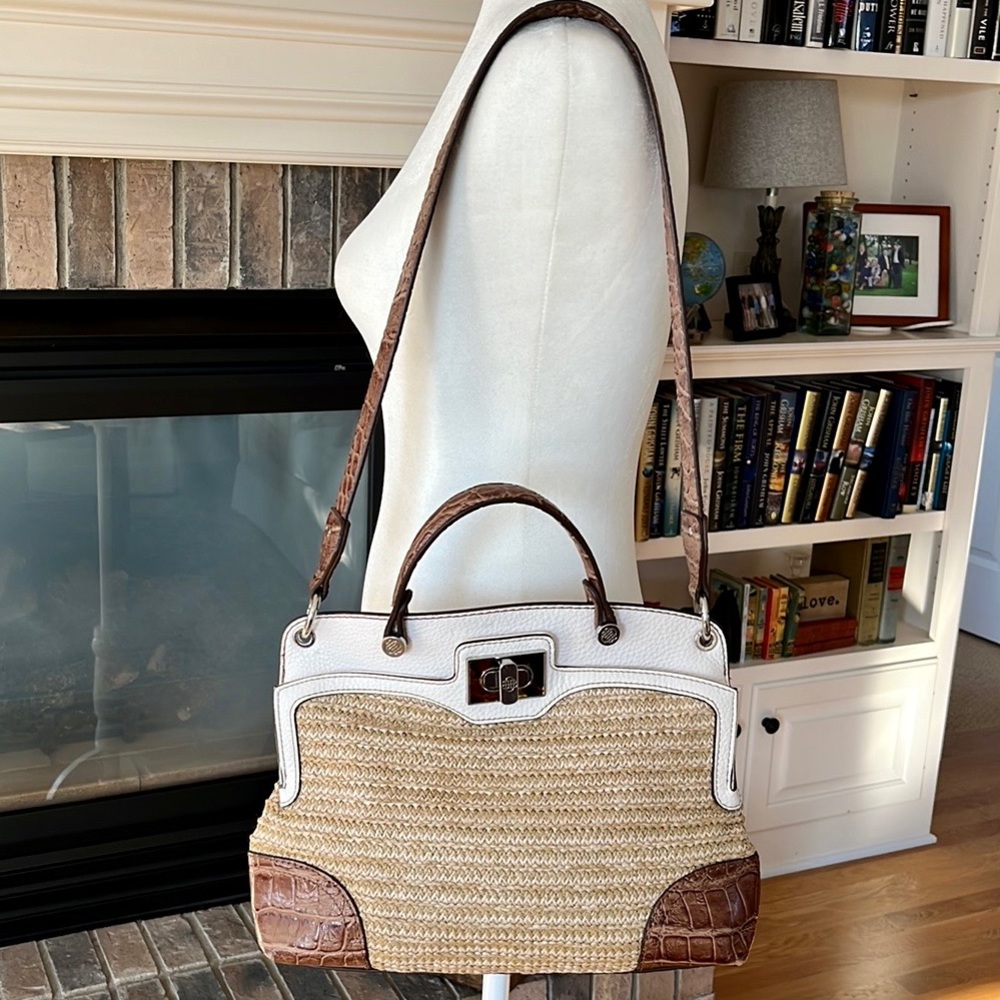 Dana Buchman Handbag Satchel Straw Vegan Leather